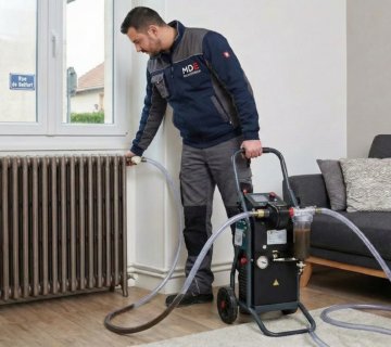 Technicien effectuant un desembouage radiateur Belfort